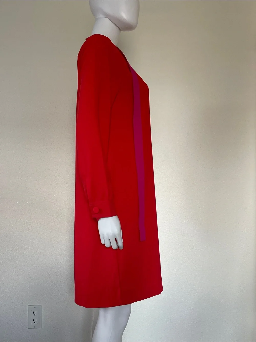 J. Crew Red Long-Sleeve Tie-Neck Shift Dress with Pink Ties